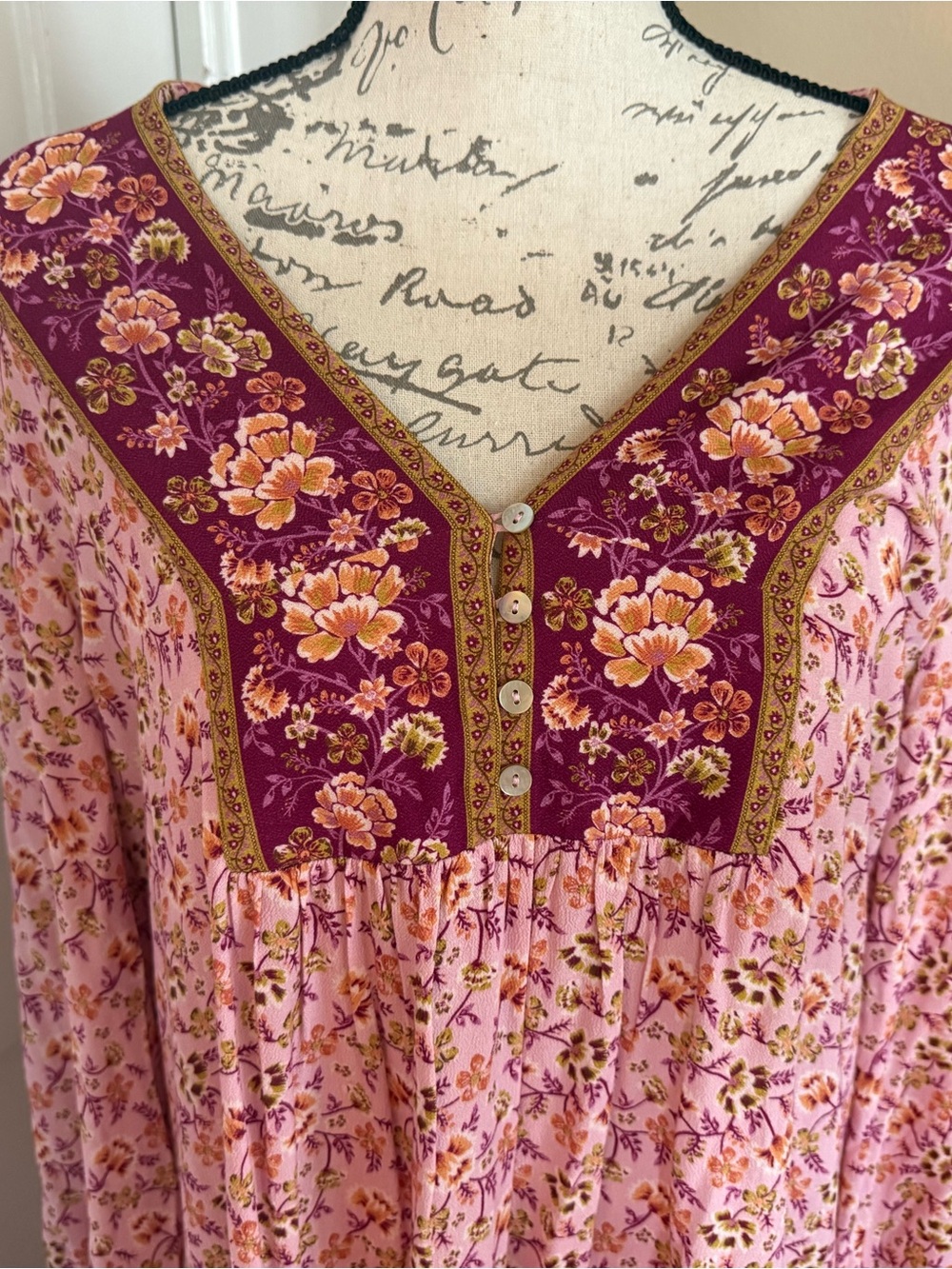 Arnhem Pink and Burgundy Floral Boho Tunic Dress - Picture 2 of 11